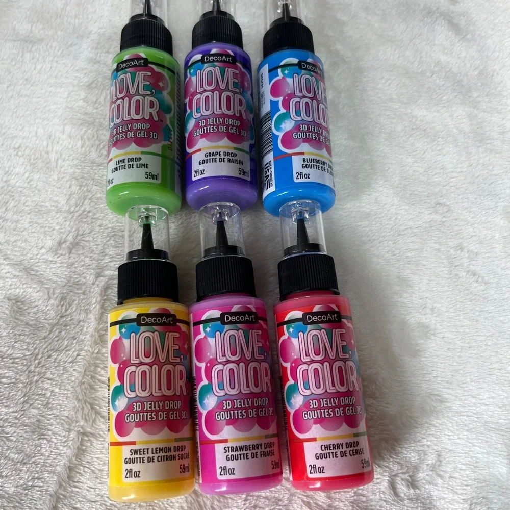 DecoArt Love Color 3D Jelly Drop Acrylic Paint 2oz 6 Pack Assorted Colors NEW